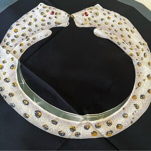 Cartier Panther Silk Scarf Black Twill with Jeweled Panthers Vintage 1980s